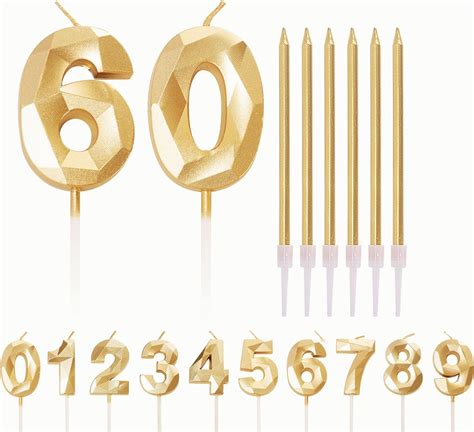 Number Candle Gold 60 Candle 60th Birthday Candles For Cake Happy