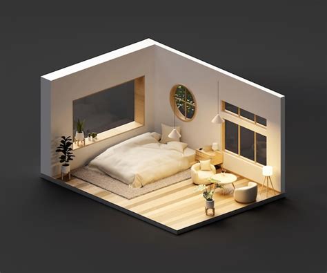 Premium Photo Isometric View Bed Room Muji Style Open Inside Interior