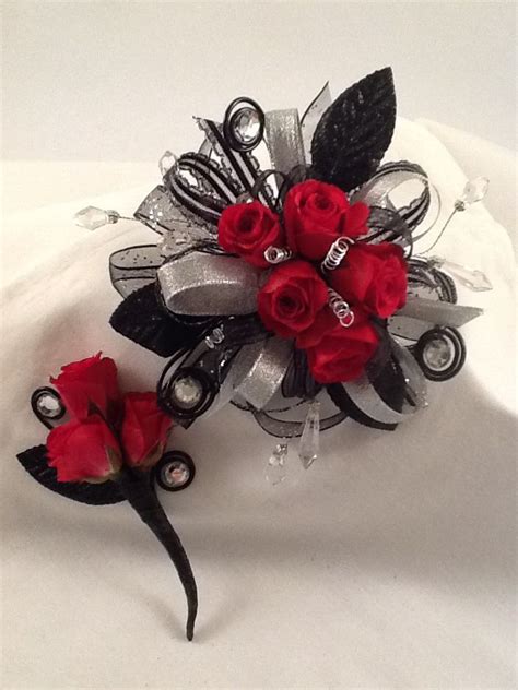 Red Roses With Black And Silver Accents Prom Flowers Corsage Prom