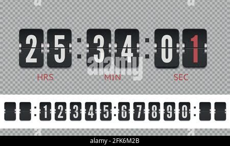 Flip Countdown Timer Font With Shadows Isolated On Transparent