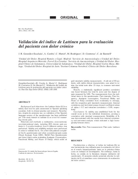 (PDF) Validación del índice de Lattinen para la evaluación del paciente ...