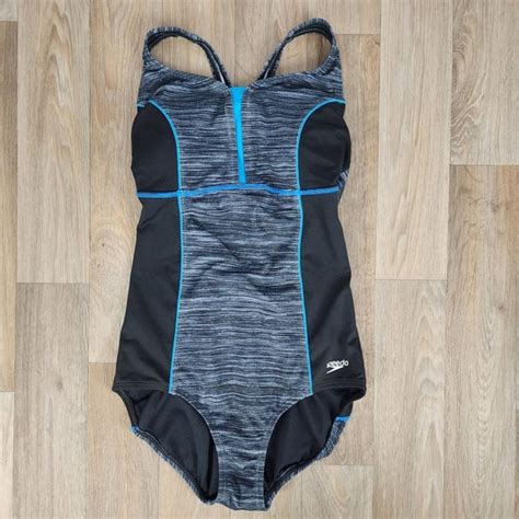 Speedo Swim Speedo Womens Endurance Lite Texture Touchback One Piece Blackgray Swimsuit