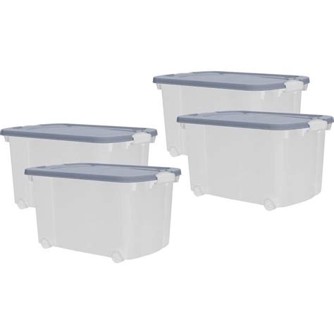 Lot de boîtes de rangement de 45 litres avec couvercles et roulettes