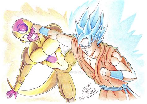 Super Saiyan God Goku Vs Golden Frieza By YugiArts On DeviantArt