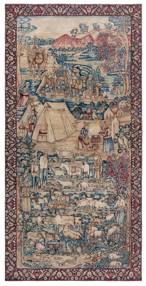 Antique Biblical Scene Persian Kirman Rug Index Bb