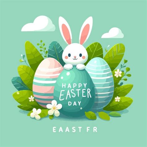 Premium Vector Happy Easter Day Flat Vector Illustration With Rabbit