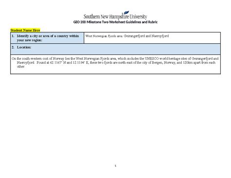 GEO 200 Milestone Two Worksheet Student Example GEO 200 Milestone Two