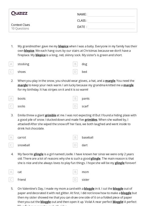 Determining Meaning Using Context Clues Worksheets For Nd Grade On