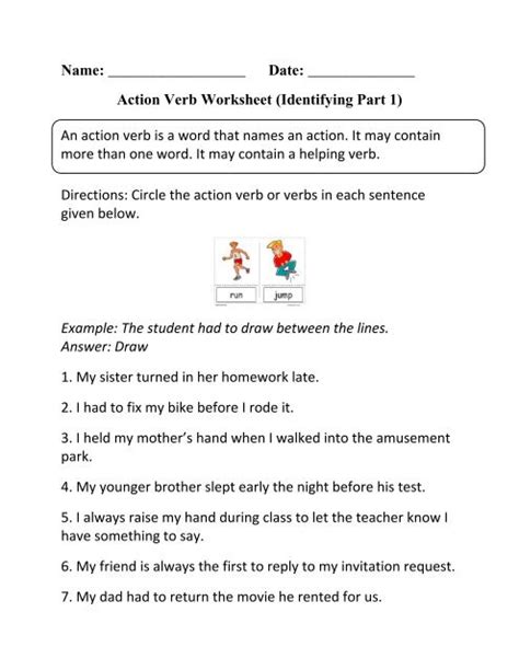 Action Verbs Identifying P 1 Beginner