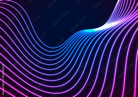 Blue Ultraviolet Neon Wavy Lines Abstract Shiny Retro Background Futuristic Glowing Vector