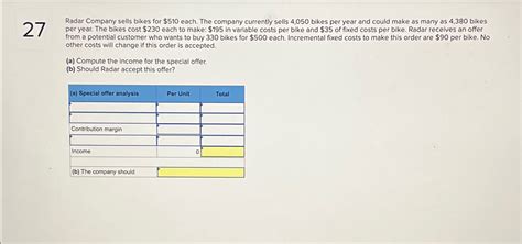 Solved Radar Company Sells Bikes For Each The Chegg