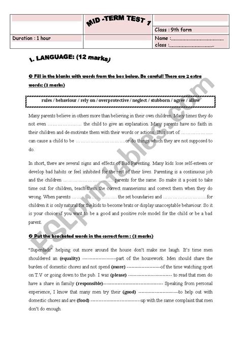 Mid Term Test N Th Form Esl Worksheet By Sa Ida