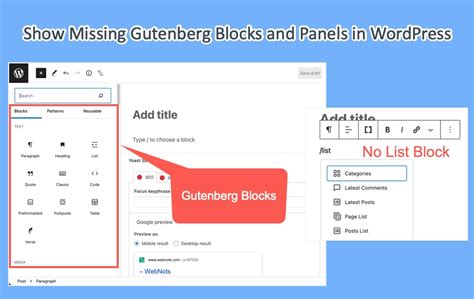 How To Show Missing Gutenberg Blocks And Panels In Wordpress Webnots