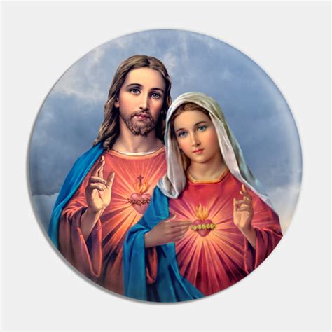 Twin Hearts Jesus And Mary Close Together With Sky Background Sacred And Immaculate Heart