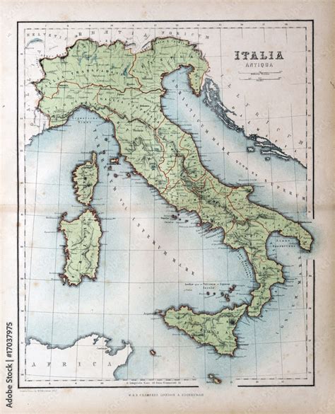 Old map of Italy, 1870 Stock Photo | Adobe Stock