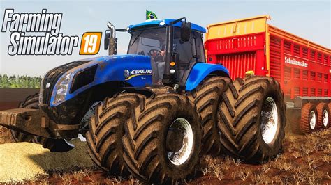 NEW HOLLAND T8 RECOLHENDO PALHA NA LAVOURA Farming Simulator 19