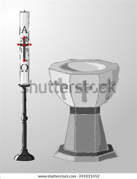 Stone Baptismal Font Paschal Candle On Stock Vector Royalty Free