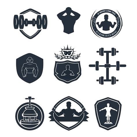 Conjunto De Emblemas De Gimnasios Etiquetas Insignias Logotipos Equipos