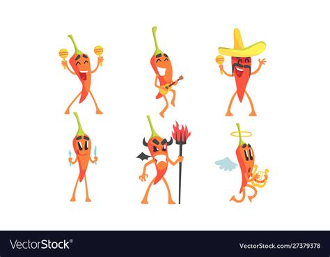 Set Cartoon Red Hot Chili Peppers Royalty Free Vector Image