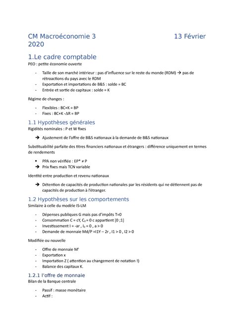 CM 13 Fevrier CM Macroéconomie 3 13 Février 2020 1 cadre comptable