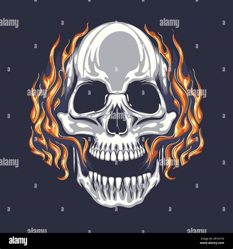 Colored Skull In Tips Of Flames Isolated On Black Background Vector