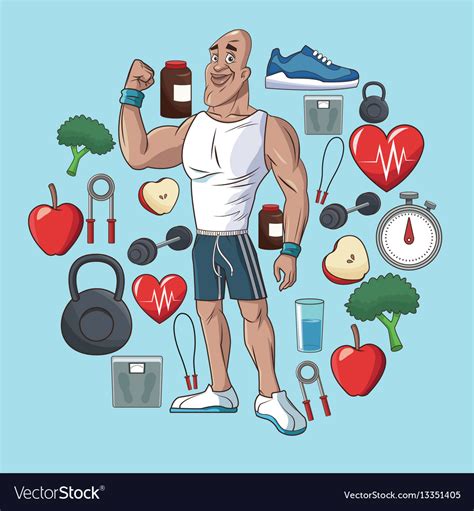 Healthy Man Sport Food Concept Elements Royalty Free Vector