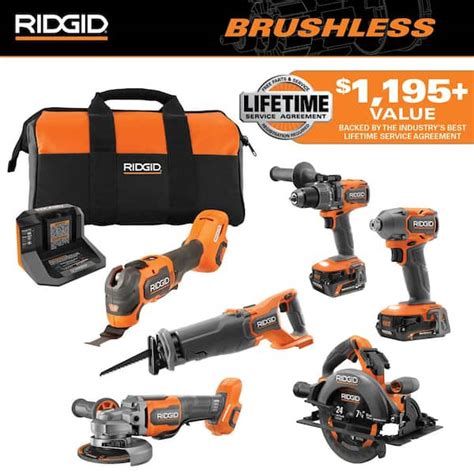 RIDGID 18V Brushless Cordless 6 Tool Combo Kit With 6 0 Ah And 2 0 Ah