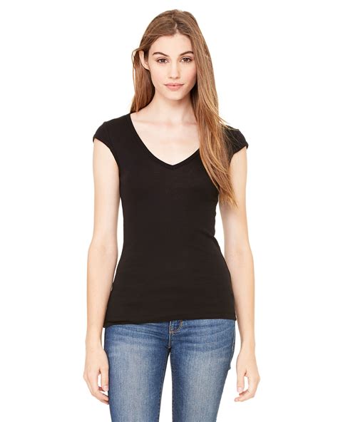 B8705 Bella Canvas Ladies Sheer Mini Rib Cap Sleeve Deep V Neck T