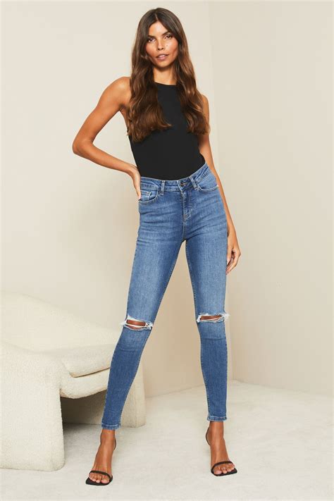 Buy Lipsy Knee Rip Blue Regular Mid Rise Skinny Kate Jeans From Next