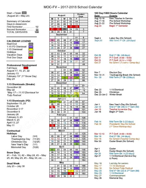 2017 - 2018 School Calendar | Moc-Floyd Valley Community School ...