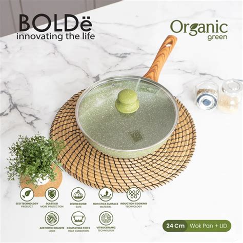 Jual Bolde Organic Green Wok Pan Cm Glass Lid Wahana Superstore