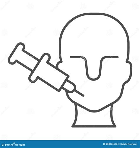 Human Head And Syringe Thin Line Icon Injections Concept Face