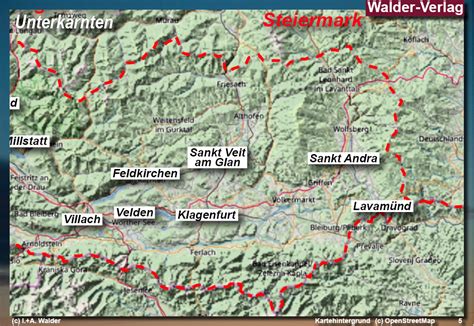 Kärnten Karte Seen Und Flüsse Kaernten Strassenkarte Bezirksgrenzen