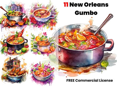 New Orleans Gumbo Watercolor Clipart Shrimp Crawfish Boil Cooking