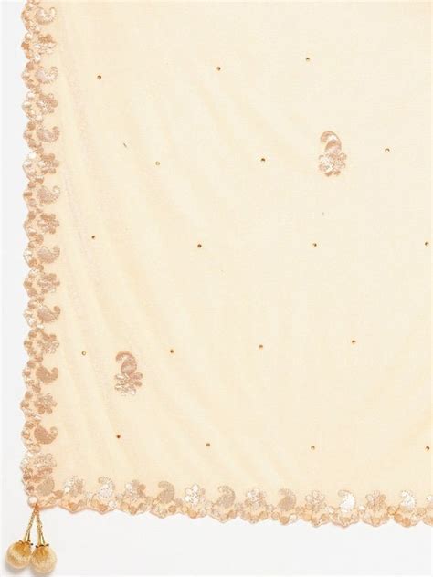 Cream Coloured And Gold Toned Ethnic Motifs Embroidered Velvet Dupatta