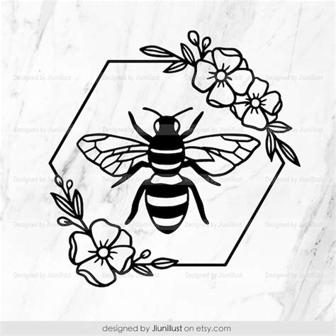 Floral Bee Svg Hand Drawn Bee Svg Bee Cut File Honey Bee Etsy New Zealand