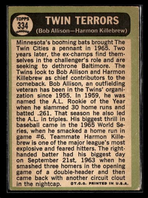 Topps Twin Terrors Bob Allison Harmon Killebrew Twins