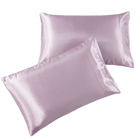 Satin Pillowcase 2 Pack King Size 20x40 Lavender Silky Pillow Cases For