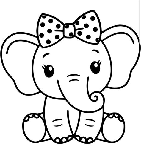 Cute Elephant Coloring Page With Bow