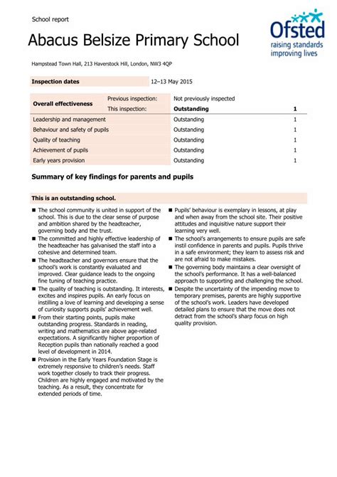 (PDF) School report Abacus Belsize Primary School - Ofsted · Inspection ...