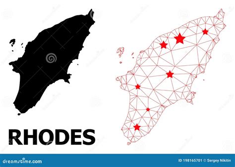 D Polygonale Kaart Van Het Rhodes Eiland Met Rode Sterren Vector