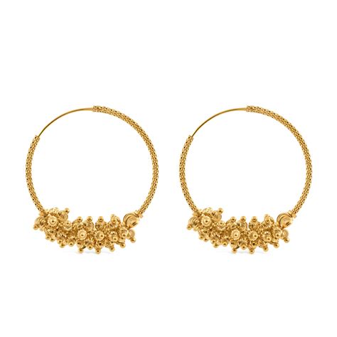 22ct Gold Hoop Bali With Gold Beads Purejewels