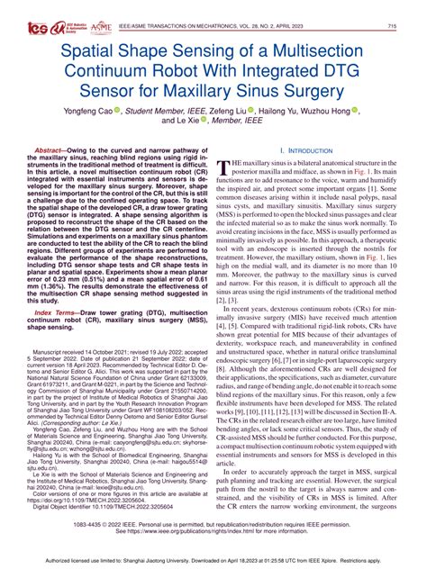 PDF Spatial Shape Sensing Of A Multisection Continuum Robot With