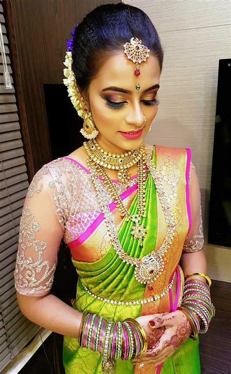 Photo Of South Indian Bridal Look In Pink And Green Saree Atelier Yuwaciaojp