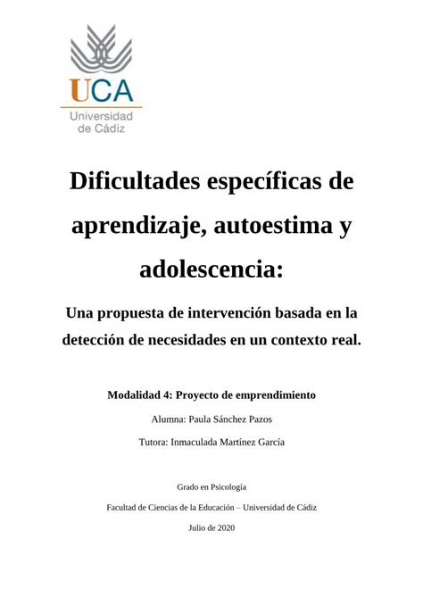 Pdf Dificultades Espec Ficas De Aprendizaje Autoestima Y Dokumen Tips