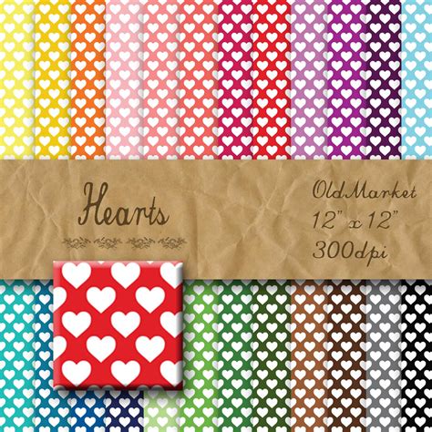 Hearts Digital Paper Colorful Heart Backgrounds 24 Colors Etsy