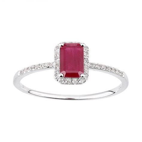 SPARKLD 18ct White Gold Octagon Ruby And 0 10ct Diamond Cluster Ring