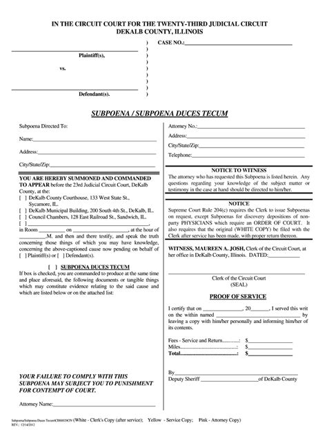 Subpoena Subpoena Duces Tecum DeKalbCounty Org Fill Out Sign