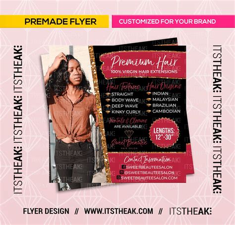 Premade Hair Extension Flyer Customized For Your Brand Etsy