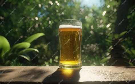 Premium Photo A Glass Of Lager Beer On A Table On A Jungle Background